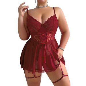 4071 Lingerie Sexy Plus Size Outfits Lace Babydoll Dress Mesh Sleepwear